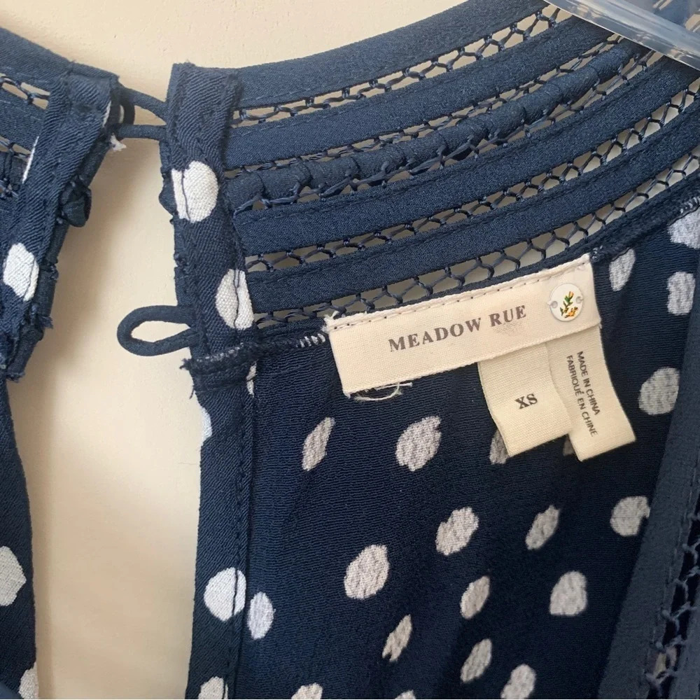 Meadow Rue Anthropologie Sanna Navy Blue Polka Dot size XS - Picture 4 of 6